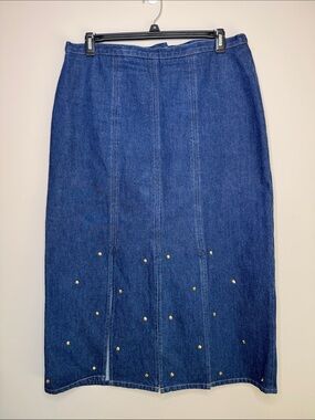 Essence Western Denim Midi Carwash Skirt Studded Size Large